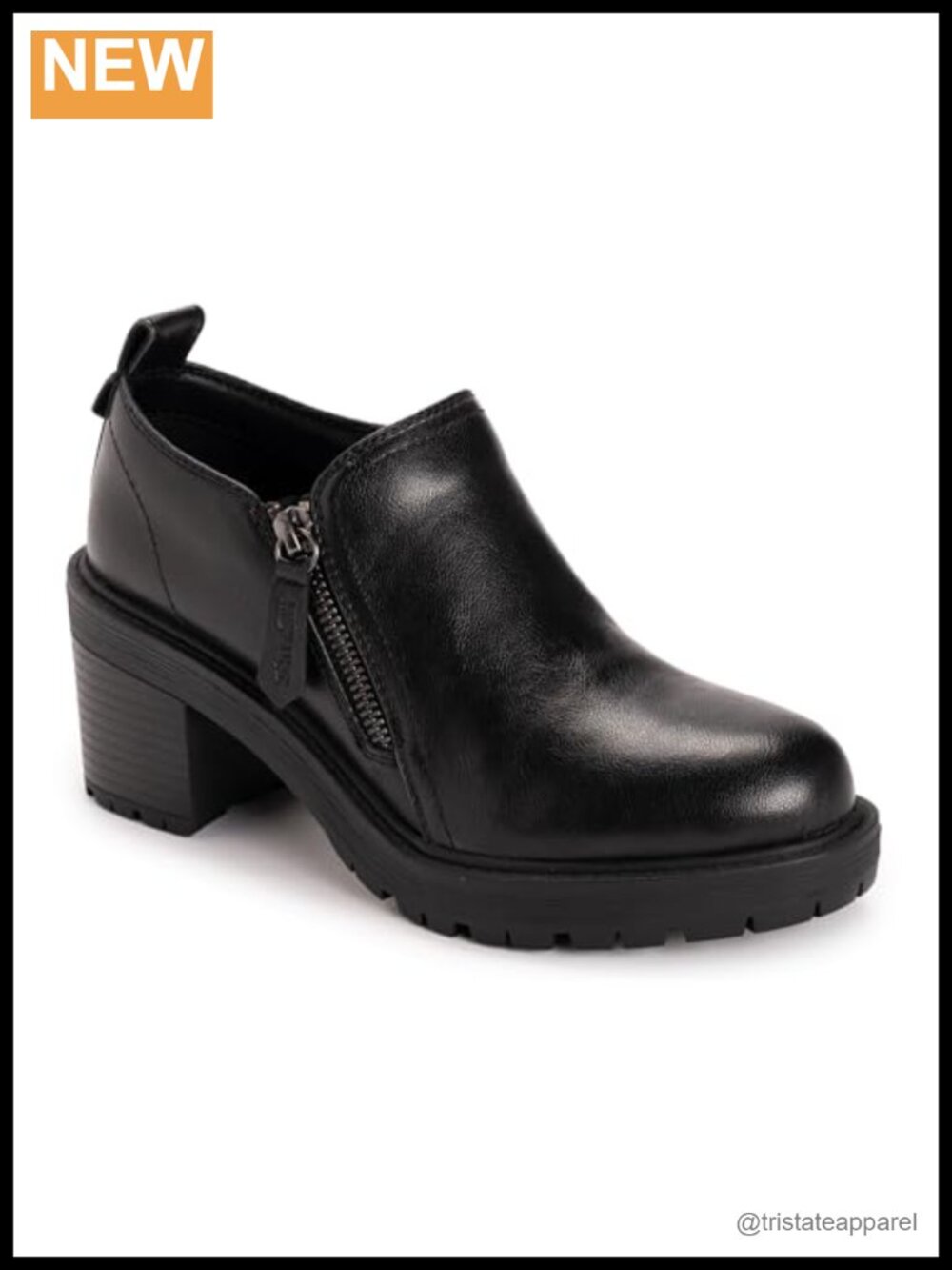 Faux Stack Heel Side Zip Shootie Loafers Women's